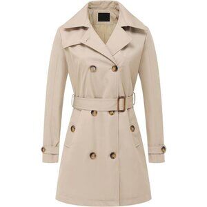 Women's Double Breasted Trench Coats MidLength Belted Overcoat Long Dress Jacket